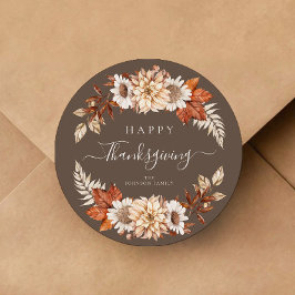 Rustic Brown Herfst Floral Happy Thanksgiving Ronde Sticker