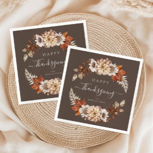 Rustic Brown Herfst Floral Happy Thanksgiving Servet