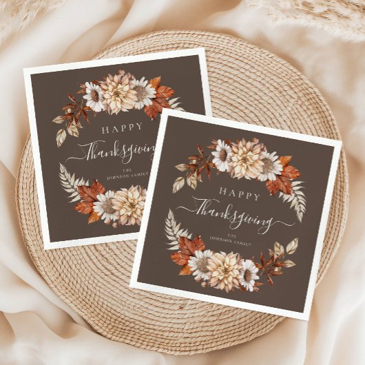 Rustic Brown Herfst Floral Happy Thanksgiving Servet