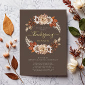 Rustic Brown Herfst Floral Thanksgiving Dinner Gol Folie Uitnodiging