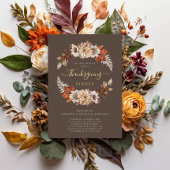 Rustic Brown Herfst Floral Thanksgiving Dinner Gol Folie Uitnodiging