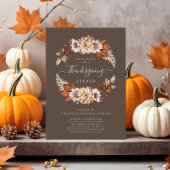 Rustic Brown Herfst Floral Thanksgiving Dinner Kaart