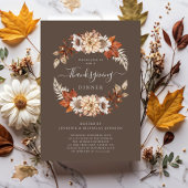 Rustic Brown Herfst Floral Thanksgiving Dinner Kaart