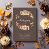 Rustic Brown Herfst Floral Thanksgiving Dinner Kaart