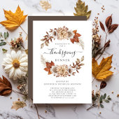 Rustic Brown Herfst Floral Thanksgiving Dinner Kaart