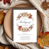 Rustic Brown Herfst Floral Thanksgiving Dinner Kaart