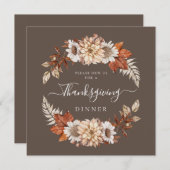 Rustic Brown Herfst Floral Thanksgiving Dinner Kaart (Voorkant / Achterkant)