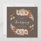 Rustic Brown Herfst Floral Thanksgiving Dinner Kaart (Voorkant)