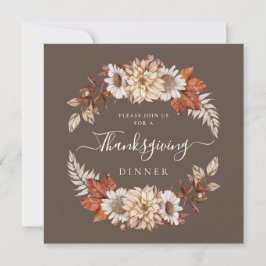Rustic Brown Herfst Floral Thanksgiving Dinner Kaart
