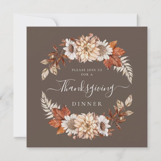 Rustic Brown Herfst Floral Thanksgiving Dinner Kaart (Voorkant)