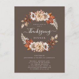 Rustic Brown Herfst Floral Thanksgiving Dinner Uitnodiging Briefkaart
