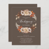 Rustic Brown Herfst Floral Thanksgiving Dinner Uitnodiging Briefkaart (Voorkant / Achterkant)