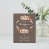 Rustic Brown Herfst Floral Thanksgiving Dinner Uitnodiging Briefkaart (Staand voorkant)