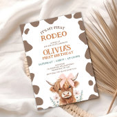 Rustic Brown Highland Cow First Rodeo 1st Birthday Kaart