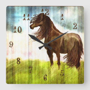 Rustic Brown Horse Painting Wall klok