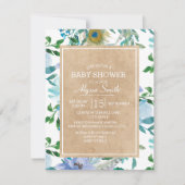 Rustic Brown Kraft Blue White Floral Baby shower Kaart (Voorkant)