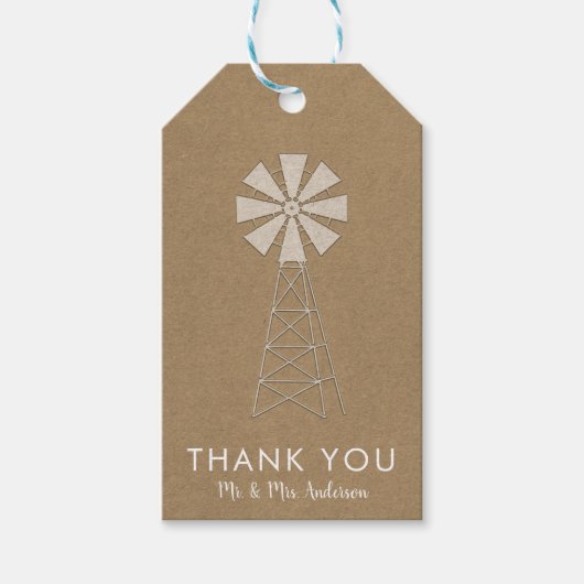 Rustic Brown Kraft Boerderij Windmill Modern Weddi Cadeaulabel (Voorkant)