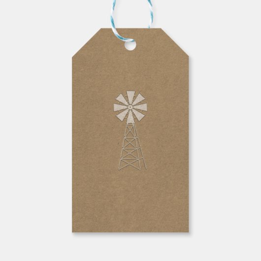 Rustic Brown Kraft Boerderij Windmill Modern Weddi Cadeaulabel (Achterkant)