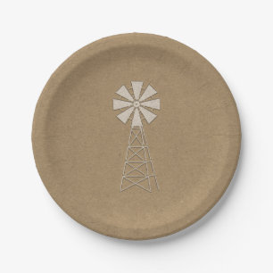 Rustic Brown Kraft Boerderij Windmill Modern Weddi Papieren Bordje