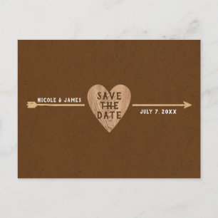 Rustic Brown Kraft Heart Arrow Save the Date Aankondigingskaart