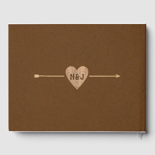 Rustic Brown Kraft Heart Arrow Woodsy Wedding Gastenboek (Achterkant)