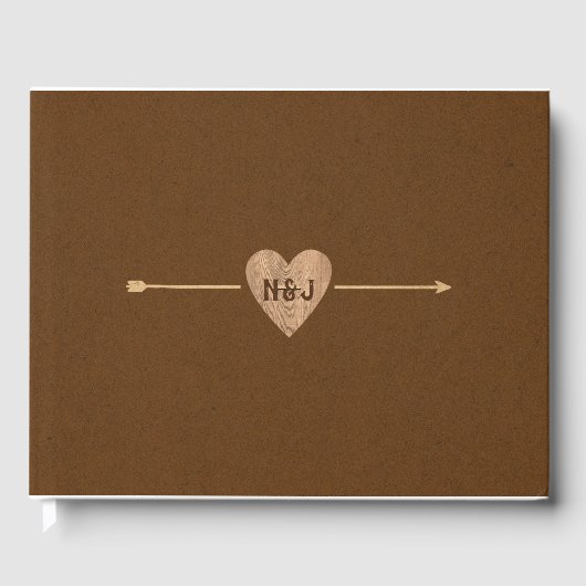 Rustic Brown Kraft Heart Arrow Woodsy Wedding Gastenboek (Voorkant)