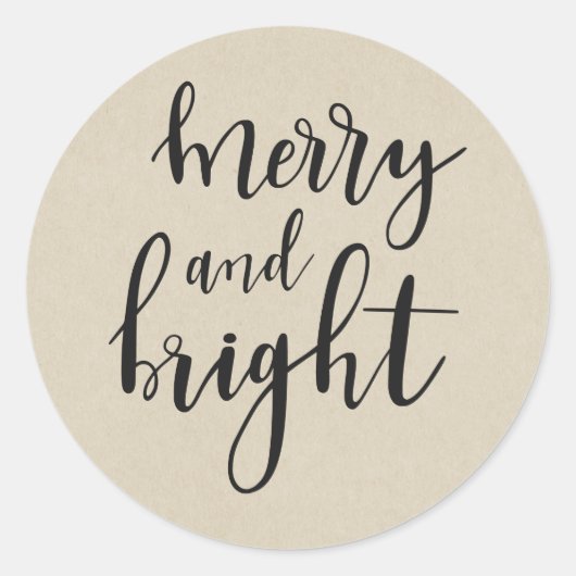 Rustic Brown Kraft Holiday MERRY & BRIGHT Favor Ronde Sticker (Voorkant)