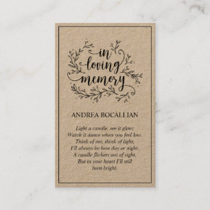 Rustic Brown Kraft Kaart in een liefdevol geheugen Visitekaartje