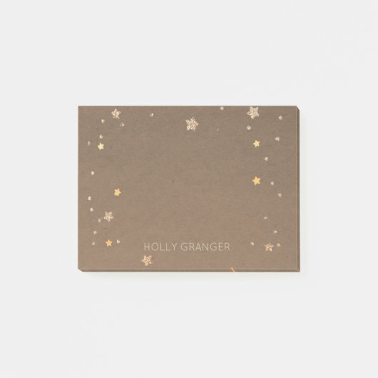 Rustic Brown Kraft Paper Gold Stars | Monogrammen Post-it® Notes (Voorkant)