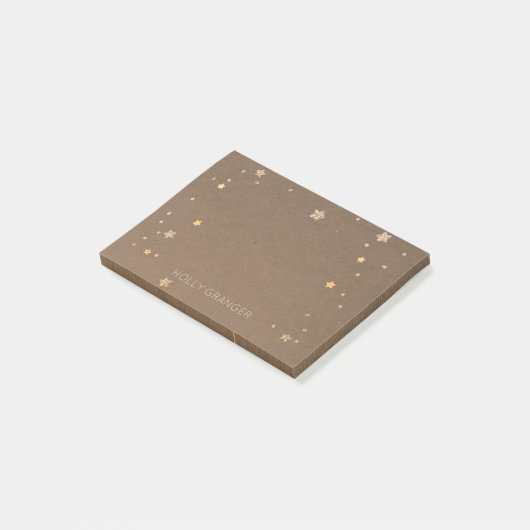 Rustic Brown Kraft Paper Gold Stars | Monogrammen Post-it® Notes (Schuin)