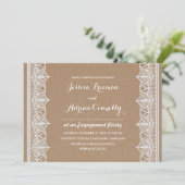 Rustic Brown Kraft Paper Lace Engagement Party Kaart (Staand voorkant)