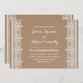 Rustic Brown Kraft Paper Lace Engagement Party Kaart (Voorkant / Achterkant)
