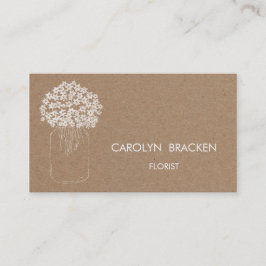 Rustic Brown Kraft Paper Mason Jar Flowers Visitekaartje