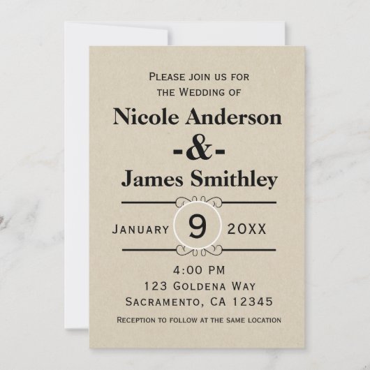 Rustic Brown Kraft Paper Minimalist Wedding Kaart (Voorkant)