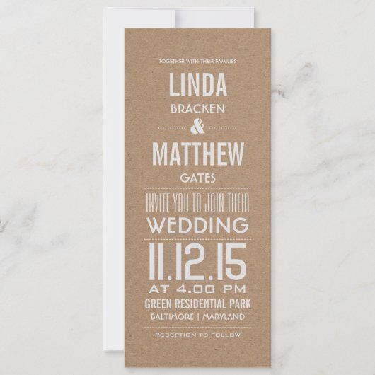 Rustic Brown Kraft Paper Modern Text Wedding Kaart (Voorkant)