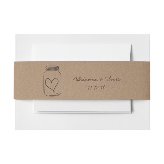 Rustic Brown Kraft Paper Pattern Mason Jar Heart Uitnodigingen Wikkel (Voorkant Voorbeeld)