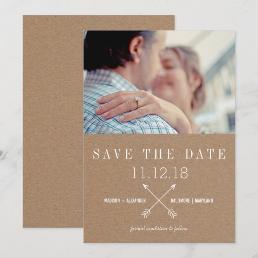 Rustic Brown Kraft Paper Save the Date Photo (Voorkant / Achterkant)
