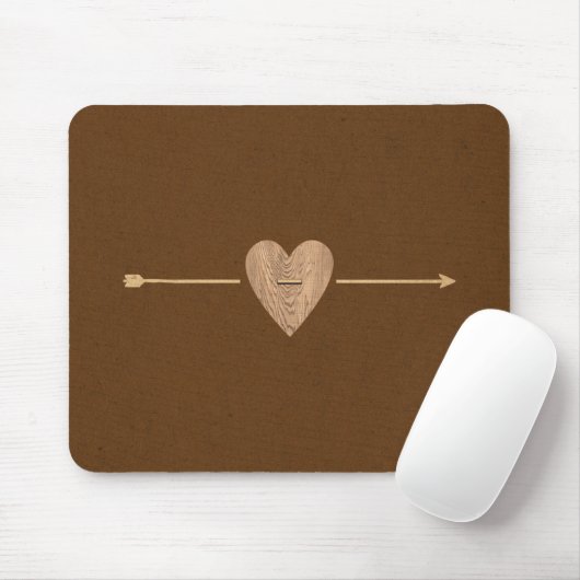Rustic Brown Kraft Wood Heart & Arrow Muismat (Met muis)