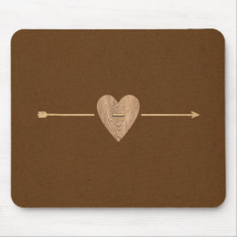Rustic Brown Kraft Wood Heart & Arrow Muismat