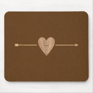 Rustic Brown Kraft Wood Heart & Arrow Muismat