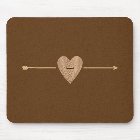 Rustic Brown Kraft Wood Heart & Arrow Muismat (Voorkant)