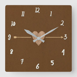 Rustic Brown Kraft Wood Heart & Arrow Vierkante Klok
