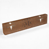 Rustic Brown Leather Afbeelding Antler Monogram Naambordje