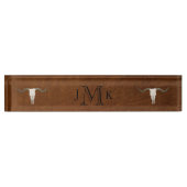 Rustic Brown Leather Afbeelding Antler Monogram Naambordje (Voorkant)
