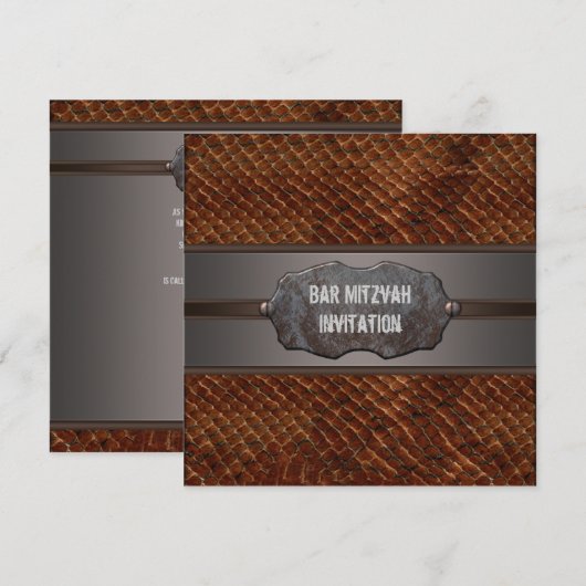 Rustic Brown Leather Brown Bar Mitzvah Kaart (Voorkant / Achterkant)