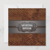 Rustic Brown Leather Brown Bar Mitzvah Kaart (Voorkant)