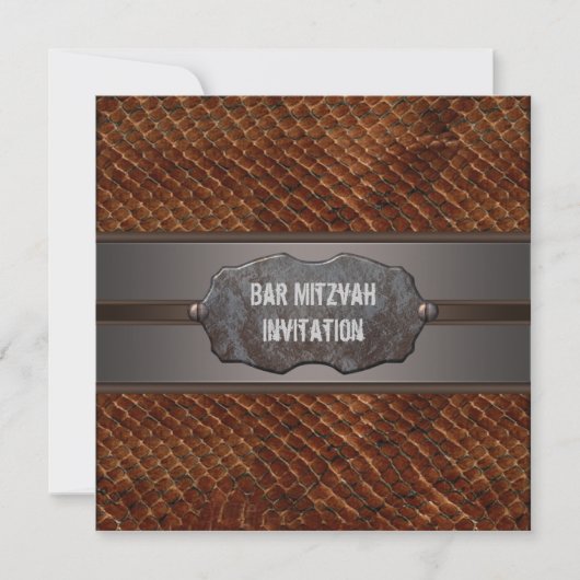 Rustic Brown Leather Brown Bar Mitzvah Kaart (Voorkant)