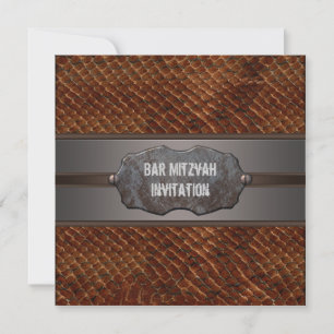 Rustic Brown Leather Brown Bar Mitzvah Kaart
