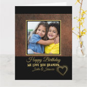 Rustic Brown Leather Happy Birthday Grandpa Photo Kaart (Gele Bloem)