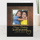 Rustic Brown Leather Happy Birthday Grandpa Photo Kaart (Voorkant)